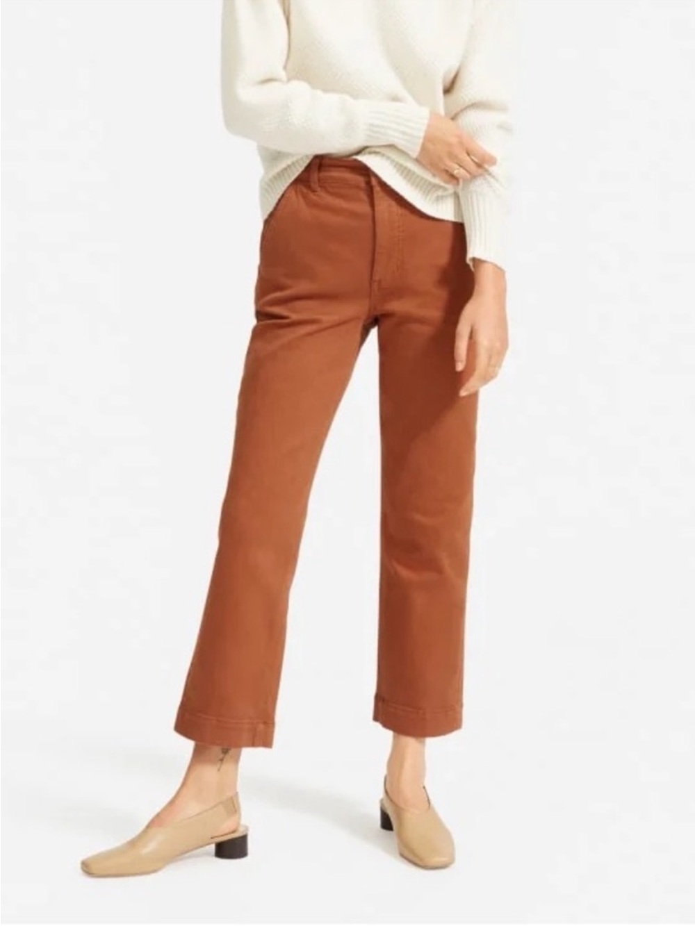 Everlane The Straight Leg Crop Pants golden Brown High Rise Twill 14 NWT fall